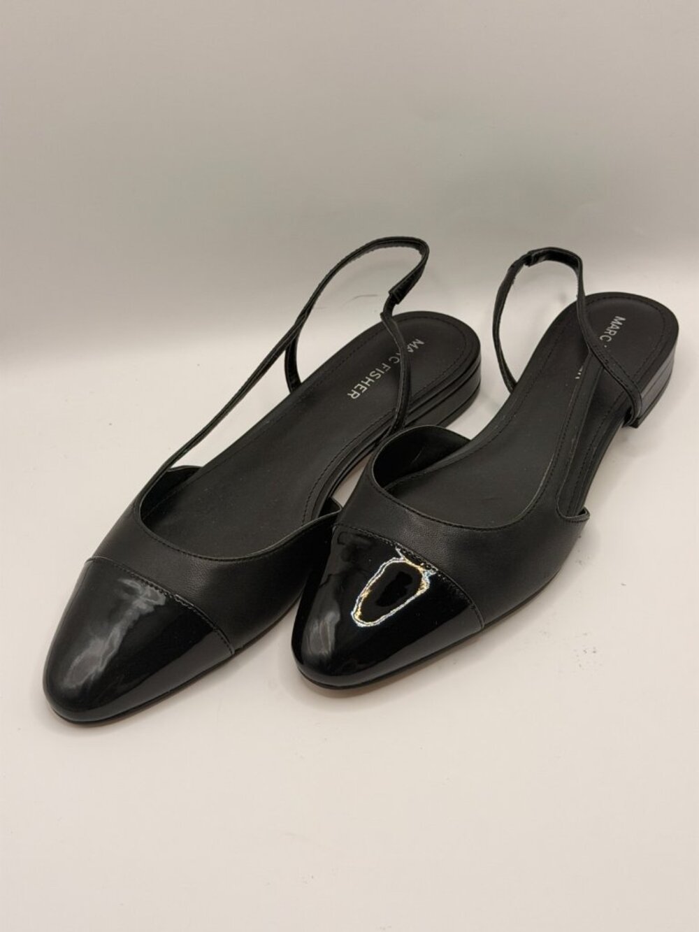 Marc Fisher Women Dela Black Cap Toe Leather Slingback Flat Sz 9.5